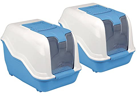 2er Sparpack XXL Katzentoilette Netta Maxi Weiss-blau