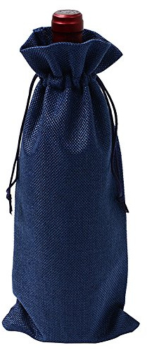YFZYT Weinflaschen Vintage Sackleinen Taschen mit Kordelzug, Resusable Jute Taschen Leinen Goodie Bag für Hochzeit Geschenk Geburtstag Weihnachten DIY Craft - 10 Stück, 15x35cm, Navy Blau#1