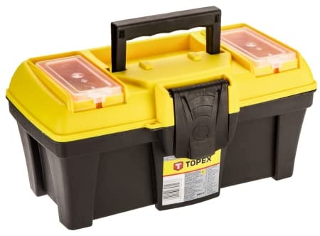 TOPEX Werkzeugkasten 12 (29 x 14 x 15 cm) Organizer, Verschließbare Fächer, Kunststoffklammern, Kunststoffgriff, Buckle, Lightweight Kunststoff Werkzeugbox mit Abnehmbarem Tablett