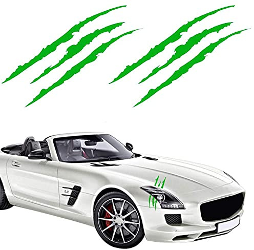 DSYCAR 2Pcs Claw Marks Aufkleber Decals Gestanzte Claws Scratch Scheinwerfer Decal Aufkleber Halloween Reflektierender Aufkleber Wasserdichter Vinylaufkleber für Sportwagen (Grün)