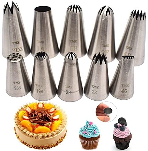 Juego de 10 bujes de acero inoxidable sin costura, boquilla grande de zócalo, herramientas de decoración de tartas