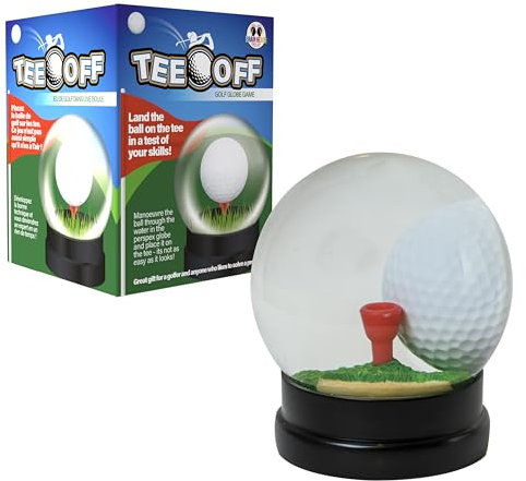 Funtime Gifts TEE OFF GOLF GLOBE PUZZLE – Fun Desk Golf Game & Executive Toy – Challenging Mini Golf Puzzle Gift – Glass Dome 10cm