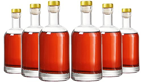 Kaachli Clear Glass Bottles 12 oz - 375ml [Pack of 6] for Wine Beverages Drinks Oil Vinegar Kombucha Beer Water Soda with Cork Stopper Airtight Lid