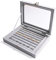 Frebeauty Ringe/Ohrring-Organizer-Tablett mit transparentem Deckel, 7 Fächer, Samt-Schubladeneinsatz, Schmuck-Aufbewahrungsbox, Schmuck-Vitrine, Schmuckkästchen, Geschenk (Grau,7 Fächer)