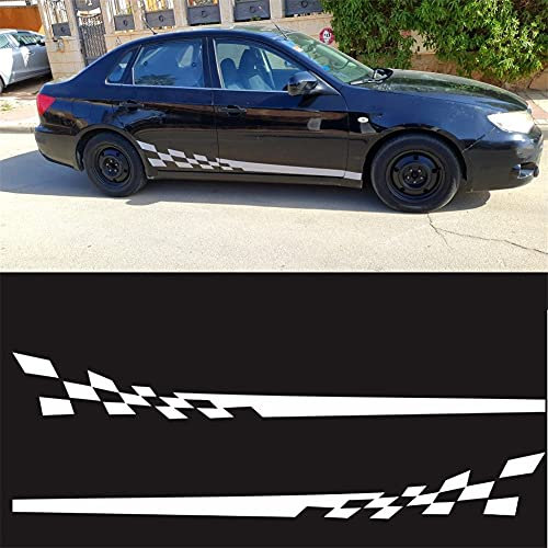 2 Stück Auto Karosserie Seitenstreifen,MoreChioce Universal Seitenschweller PVC Racing Streifen Grafik Aufkleber Sport Racing Türverkleidung Vinyl Dekoration Karosserie Aufkleber,Weiß