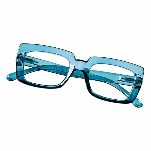 DOOViC Blaulichtfilter Lesebrille 1,0 Großes Gestell Türkis Rechteckig Computerbrille Brille mit Sehstärke für Damen