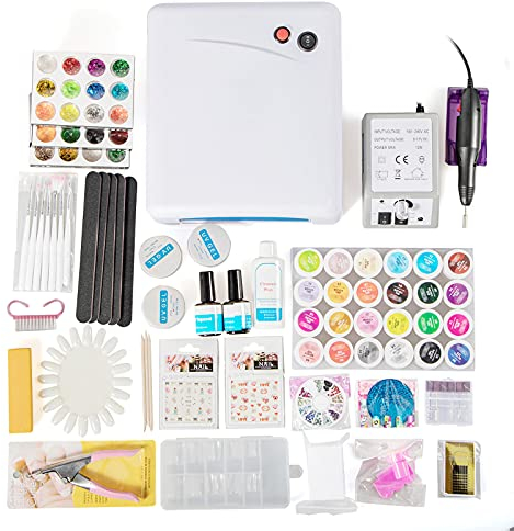 UV Nagelset Einsteiger Set LED Nagellampe Starterset für UV Nageldesign Gelnägel Gel Lacken Set Nagelset Nagelstudioset mit Fräser Lampe Starterset GEL Kit 36W