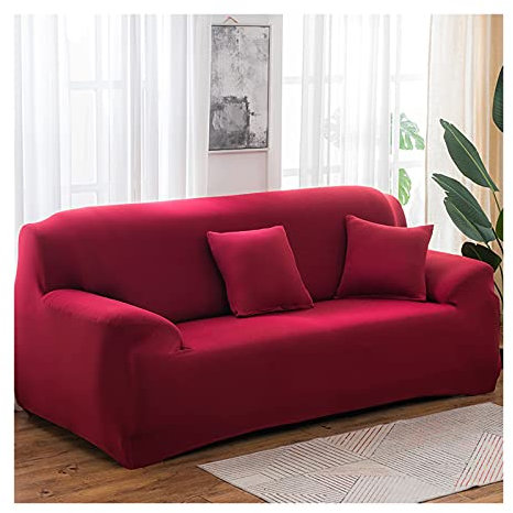 AMDXD Sofa Überwürfe 3 Sitzer, Einfarbig Couchbezug Möbelschutz mit Elastischem für Wohnzimmer, in Polyester, Anti-Rutsch, Elastischer Weinrot