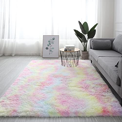 GOUER Hochflor Teppich 120x200cm Moderne Flauschige Anti-Rutsch-Weich luxuriöser Teppich für Wohnzimmer, Esszimmer, Kinderzimmer, Schlafzimmer, Wohnkultur, Mehrfarbig