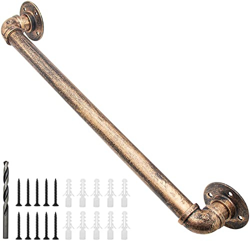 Rebala Wandhandlauf, 60 cm, industrielles Treppengeländer, 3,2 cm Rohrdurchmesser, verzinkter Rohrhandlauf, Handläufe für Innentreppen mit Wandhalterung für Innen- und Außenbereich, antikes Messing