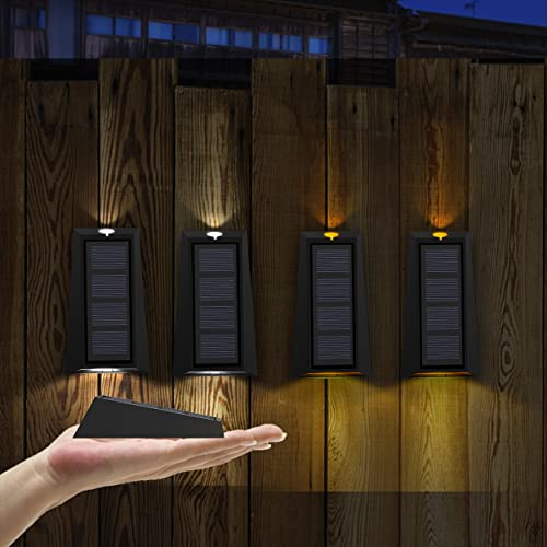 SAMLAK Led Außen Garten wandleuchte, LED Solar Zaunlichter Wandleuchte Aussen Solarlicht, Garten Solarleuchte Wand IP55 Wasserdichte Zaun Beleuchtung für Veranda Pfad Garage 4 Stück