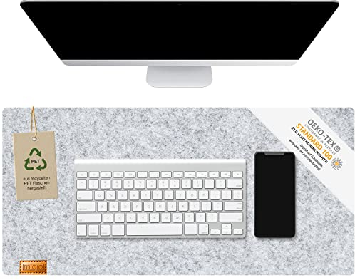 MIQIO® Design Schreibtischunterlage aus nachhaltigem Filz | Für Holztische geeignet da ohne Gummierung | Oekotex Zertifiziert | Schreibtischmatte aus recycelten PET Flaschen | graumeliert 68x33 cm