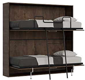 IMAGO FACTORY Kendo Double - Horizontales Klappbares Doppelbett, Platzsparendes Bett, Faltbar, L.200 S.106 H.97, Klappbares Wand-Etagenbett, Matratzen Enthalten, Nußbaum