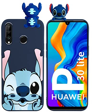 Schutzhülle Kompatibel mit Huawei P30 Lite Hülle 6,15,Weich Silikon 3D Puppe Stitch Karikatur Muster Süßes Charakter Design,Fallschutz Stoßfest Handyhülle für P30 lite New Edition