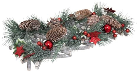 Feeric Christmas Teelichthalter mit 4 Teelichthaltern aus Glas mit Weihnachtsdekoration