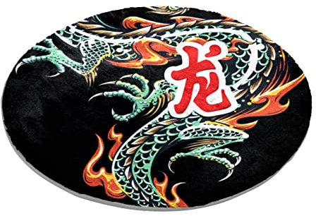 Tapis rond traditionnel chinois Dragon Fond noir Tapis de chambre à coucher Tapis de chaise doux Tapis lavable