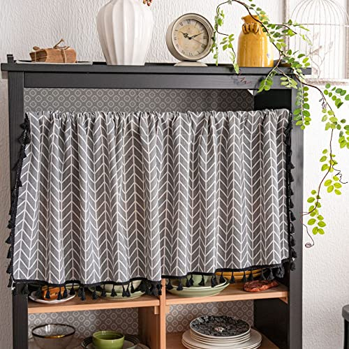 Surwin Scheibengardine Bistrogardine mit Stangendurchzug Exotisch Kurzstores Gardinen Küchenvorhang Scheibengardinen für Küche Wohnzimmer Schlafzimmer Café Bistro (45x150cm,Grau)