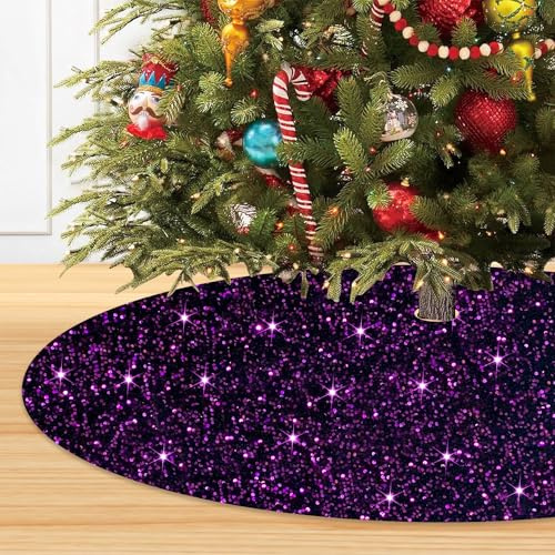 PATYDEST Gonna per albero di Natale viola, decorazione per albero di Natale, grandi paillettes, 91 cm, velluto glitterato, gonna per collare per albero di Natale, Halloween, Nightmare Before Tree