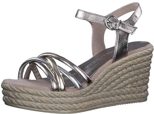 MARCO TOZZI Damen Sandalen mit Keilabsatz mit Verstellbarem Riemen Bequem, Mehrfarbig (Rose Met Comb), 38 EU