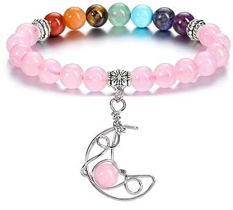 Jovivi Chakra Bracelets for Women Rose Quartz Healing Crystal Bracelet Natural Gemstone Beaded Bracelet Jewellery Crystal Gifts Women Mum Birthday Christmas