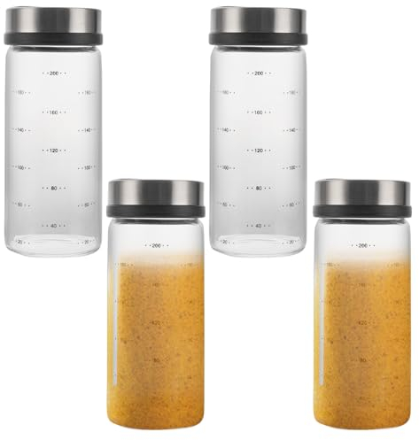 APACALI 4 Pièces Pot Epices Verre 200ml, Bocaux à Épices Borosilicaté, Pot pour Epices Cuisine Vide Avec Couvercle Rotatifs, Pot de Rangement pour lespour cuisine, barbecue en plein air