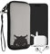 kwmobile Handytasche für Smartphones XL - 6,7/6,8 - Neopren Handy Tasche Hülle Cover Case Schutzhülle - Neugierige Katze Grau Schwarz - 17,2 x 8,4 cm Innenmaße