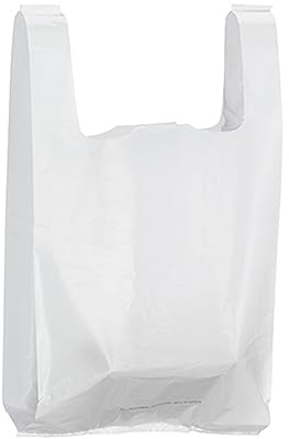 100 Sacs bretelles réutilisables 30x14x54 cm en plastique blanc 50 microns sacs de course conformes à la législation