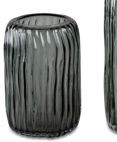 Glasvase Blumenvase Retro mit Relief Zylinder H. 20cm schwarz grau Formano