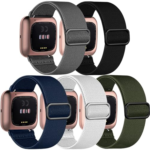 Chinbersky 5 pulseras compatibles con Fitbit Versa 2/Fitbit Versa pulsera para mujeres y hombres, correa de repuesto ajustable de nailon deportivo compatible con Fitbit Versa 2/Versa/Versa Lite/SE
