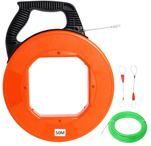 Gekufa Aiguille Electricien 50m, 4,5mm DiamèTre, tire cable avec boîtier et poignée en plastique, aiguille tire fil avec 2 ressorts de guidage, Aide à l'enfilage des câbles pour la pose de câbles