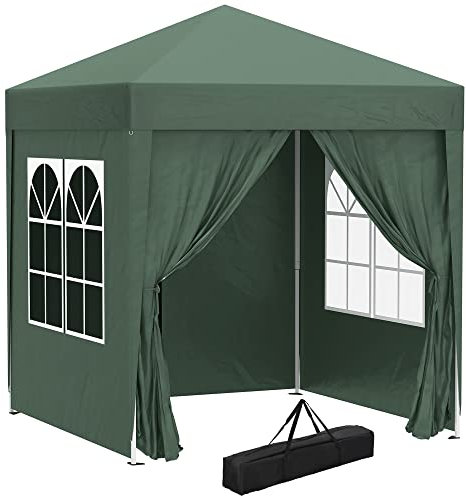 Outsunny Gazebo 2x2 m Pop-up Impermeabile con 4 Pareti Rimovibili, Gazebo Pieghevole in Metallo e Poliestere con Borsa da Trasporto, Verde