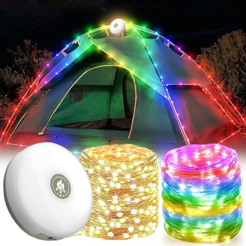 FENGQ 10M Camping Lichterkette aufrollbar, 5 in 1 LED Lichterkette Außen Innen mit 5 modi, Wasserdicht Campinglampe USB Aufladbar, Tragbare Camping-Lichter für Garten Balkon Hof Party Festival Deko