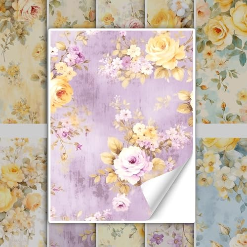 GRAZDesign Fliesenaufkleber Bad & Küche Shabby Chic Antike pastellgelbe Rosen, Klebefliesen selbstklebend - 15x20cm / 50 Stück