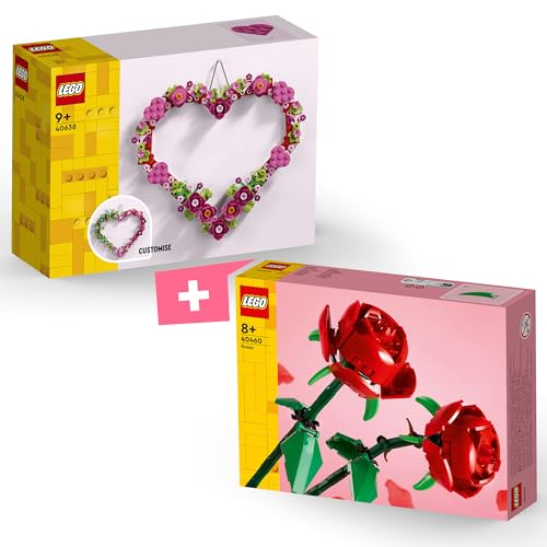 BRICK Flip Lego Love Set: 40638 Herz-Deko & 40460 Rosen | Valentinstag | Muttertag | Geschenk, 4063840460