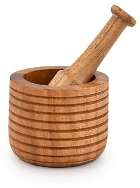 EDHAS Mortar & Pestles Set Acacia Wood Perfect for Grinder for Herbs, Garlic Spices Grinder Set Kitchen Gadgets (Mortar- 4 X 3, Pestle- 5.5)