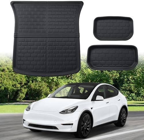 ECOZEN für Tesla Model Y 2021-2024 3D kofferraumwanne, rutschfeste Schutzmatte, Allwetter Kofferraummatte, Hohe Passform, wasserdicht und verschleißfest Model Y Zubehör 2021 2022 2023 2024