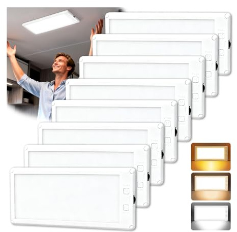 Intérieur de la lumière de RV, 3 couleurs RV LED super lumineux, 12V RV plafonnier avec interrupteur de gradation marche/arrêt pour RV/camping - car/voiture/remorque (8 paquet)