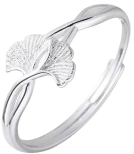PMVRTHQV 925 Sterling Silber Ginkgo Blatt Ring mit Süßem Push-Pull Design, Silber