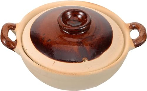 Cacerola de arcilla vintage de cerámica con tapa, olla de sopa de cebolla, cuenco de barro para sopa, carne y arroz