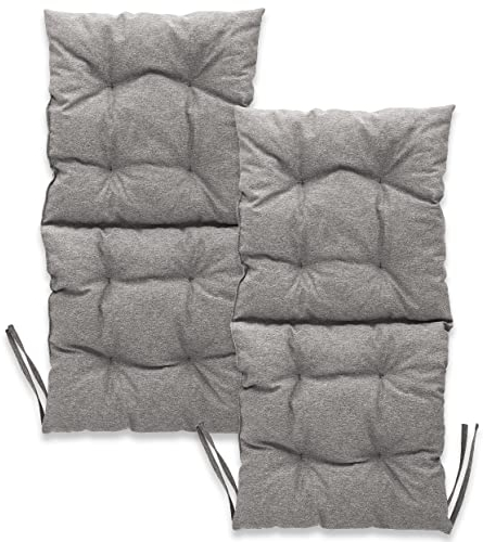 MG Design Stuhlkissen 2er Set 50 x 100 cm Sitzkissen grau - Gartenstühle Sitzauflagen aus Polsterstoff, mit weicher Füllung, mit Schnüren zum Binden - Niedriglehner Auflagen