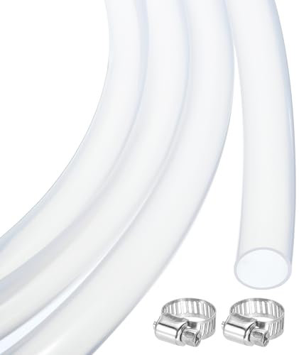 sourcing map 16ft Clear Silicone Rubber Tubing 12mm x 14mm Plastic Tube Flexible Air Hose for Brewing, Wine Making, Pump Siphon, 1/2 ID, with 2pcs Clamps