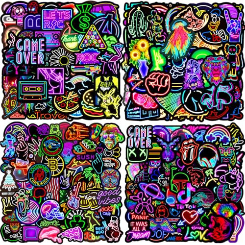 Veszoen Pack of 200 Neon Graffiti Stickers, Neon Sign Stickers, Waterproof Vinyl, Skateboard Stickers for Laptop, Phone, MacBook, Scooter, Scrapbook, Journal