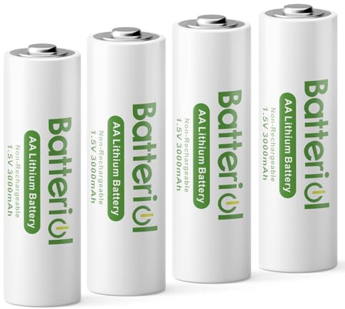 Batteriol Lithium Batteries AA, Double A Batteries 3000mAh 1.5V Long Lasting for Blink Camera, Flashlight, Video Doorbell, Clocks, Remote Control, Non-Rechargeable (AA 4 Pack)