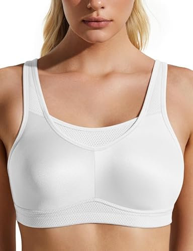 Wingslove Damen Starker Halt Sport BH ohne Bügel Nahtlose Vollschalen Ungepolstert Bustier Breiten Trägern Große Größen Bra für Fitness Joggen Training Lauf Yoga (Weiß, 95C)