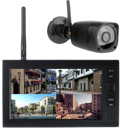 Andoer Sistema DVR de cámara de Seguridad inalámbrica con cámara de 720P y Monitor LCD de 7 Pulgadas Grabación de Video Manual/en Bucle Visión Nocturna con Rango de transmisión de 30m