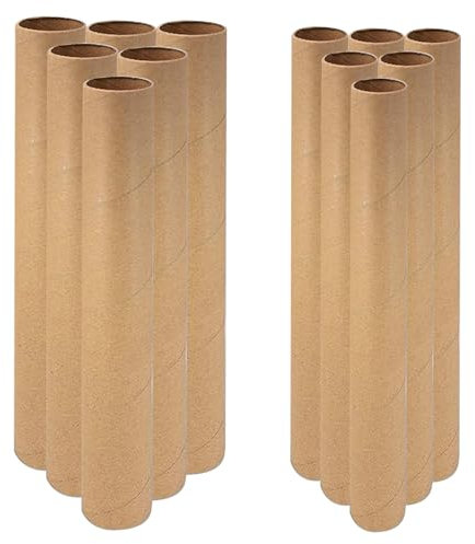 12 Pack Cardboard Tube Craft Rolls, 2 Size Empty Cardboard Tubes for Crafts, DIY Art Projects (1.2'' and 1.6''), Toilet Paper Rolls for Crafts - Long Cardboard Tubes (Brown)