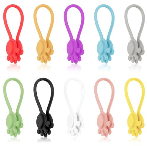 TPTGIAR 10 Stück Handförmiger Magnetische Kabelbinder, Wiederverwendbar Silikon Magnetic Cable Clips, Multifunktionaler Kabelhalter Magnetisch, Kabelorganizer für Kopfhörerkabel USB-ladekabel