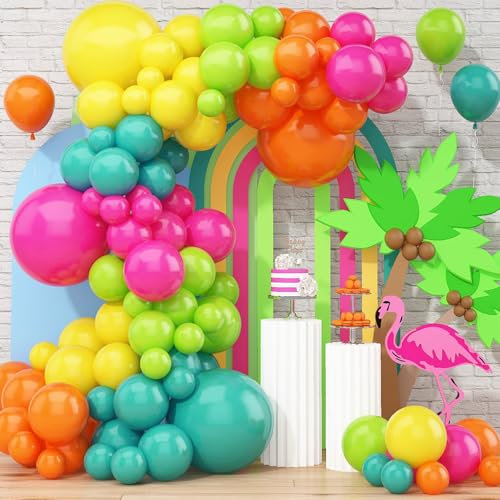 Kit Arco Palloncini Hawaii Tropicale Pool, 110 Pezzi Ghirlanda Palloncini Compleanno Blu Rosso Arancione Verde Giallo per Festa Estiva Decorazioni in Spiaggia, Ballon Piscina Party, Baby Shower