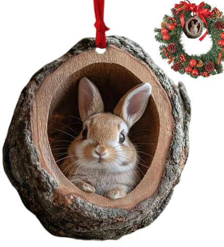 Colgantes acrílicos para árbol de Navidad, adornos de Navidad de animales, mapache, búho, ardilla, erizo, conejo, pájaro, diseño de agujero de árbol, adornos colgantes para árbol de Navidad 2D para