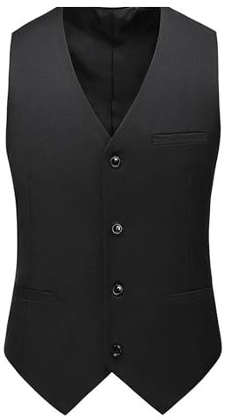Hommes Costume Business Gilet Veste de mariée Slim Fit Débardeur sans Manches Business Dress (Noir,4TG)